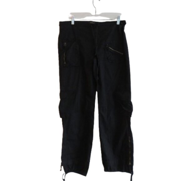 XCVI Black Straight Leg Cotton Cargo Pants Pockets Grunge Goth Alt - Picture 1 of 16